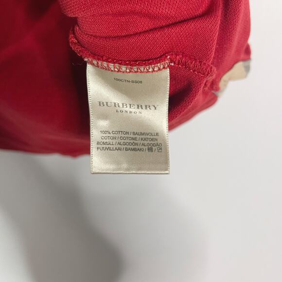 Burberry London Womens Small S Red Cotton Short Sleeve Polo Shirt Pique Nova - Picture 7 of 8